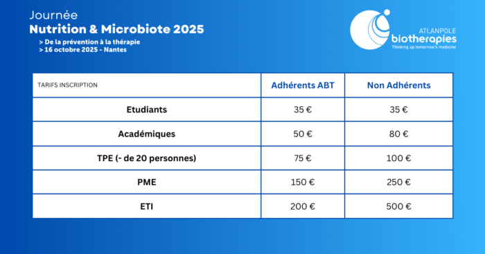 Tarifs d'inscription Journée Nutrition et Microbiote 2025
